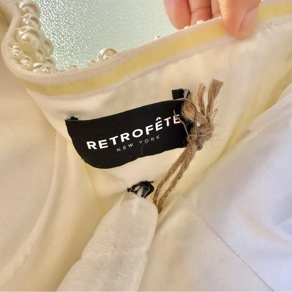 🆕 RETROFETE Deema Pearl Embellished Strapless Crepe Mini Dress Ivory Sz S - Picture 8 of 12